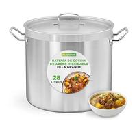 Nutrichef Olla acero inoxidable 18/8, Con tapa, Capacidad de 28L, Grande y resistente, Para sopas y guisos, Apta para induccion