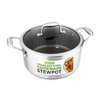 Nutrichef olla de acero inoxidable, 4.7L, Tapa de vidrio, Antiadherente, Resistente