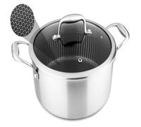 Nutrichef Olla de Acero Inoxidable, 4.7L, Tapa de Vidrio, Revestimiento Antiadherente DAKIN, Patrón de Panal de Abeja Elevado y Texturizado, Resistente a Rayones
