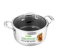 Nutrichef olla de acero inoxidable, 4.7L, Tapa de vidrio, Antiadherente, Resistente