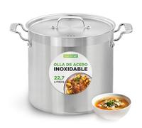 NutriChef Olla de acero inoxidable para utensilios de cocina 24 cuartos de galón, olla de inducción resistente, olla de sopa con tapa de acero inoxidable, compatible con placas de inducción, cerámica