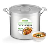 NutriChef Olla de cocina de acero inoxidable - 20 cuartos de galón, olla de inducción resistente, olla de sopa con tapa de acero inoxidable, compatible con placas de inducción, cerámica, vidrio y