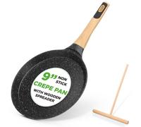 Nutrichef Pan para Crepas de 9.45” Anti-Adherente con Esparcidor de Madera, Sartén para Dosa con Revestimiento de Mármol Duradero, Mango de Bakelita y Fondo para Inducción