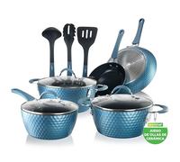 Nutrichef panela ceramica, 11 piezas, Juego de ollas y sartenes antiadherentes, Set, Ergonomico, Induccion, Bateria de cocina, Color azul real