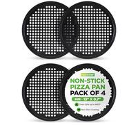 NutriChef Paquete de 4 sartenes antiadherentes para pizza de 13 pulgadas, sartenes redondas para pizza para horno, acero al carbono de grado comercial, revestimiento gris antiadherente, ideal para