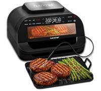 NutriChef parrilla inteligente eléctrica de interior, Sin humo y freidora de aire 7 en 1, Termómetro inteligente, Control preciso de temperatura, Superficies antiadherentes y placas desmontables, 6 L