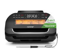 NutriChef parrilla inteligente eléctrica de interior, Sin humo y freidora de aire 7 en 1, Termómetro inteligente, Control preciso de temperatura, Superficies antiadherentes y placas desmontables, 6 L