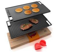 NutriChef placa de hierro fundido, Para horno, Estufas, Plancha reversible, Incluye guante de horno de silicona, Parrilla
