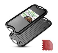 NutriChef placa de hierro fundido, Para horno, Estufas, Plancha reversible, Incluye guante de horno de silicona, Parrilla