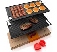 NutriChef placa de hierro fundido, Para horno, Estufas, Plancha reversible, Incluye guante de horno de silicona, Parrilla