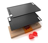 NutriChef Plancha de hierro fundido 45 x 25 cm para inducción y parrilla de gas - Placa reversible antiadherente para carne, barbacoa, teppanyaki, apta para estufas y hornos con asas laterales
