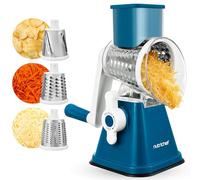 Nutrichef rallador de manivela y desmenuzador de queso 3 en 1, Base de succion fuerte, Mango giratorio con bloqueo de seguridad, Incluye tres cilindros intercambiables: fino, medio y tiras
