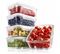Nutrichef recipientes de vidrio herméticos con orificio de aire, 5 tuppers apilables y 5 tapas, Aptos para microondas, Horno y congelador, Sin BPA