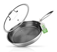 Nutrichef sarten acero inoxidable, 30cms, Con tapa, Triple capa, Antirayaduras, Patron panal, Apta para horno y lavavajillas