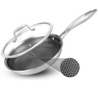 NutriChef Sartén de acero inoxidable de 20 cm con tapa, antiadherente, apta para inducción, apta para lavavajillas, apta para horno y para utensilios de metal, mezcla