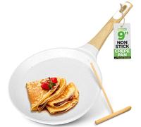 Nutrichef Sartén para Crepas de 9.45” Anti-Adherente con Esparcidor de Madera, Sartén para Dosa con Revestimiento de Mármol Duradero, Mango de Bakelita y Fondo para Inducción
