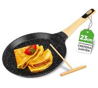 NutriChef sartén para crêpes 24 cm antiadherente - recubrimiento de mármol resistente, espátula de madera, mango de baquelita, base para inducción, libre de PFOA, apta lavavajillas