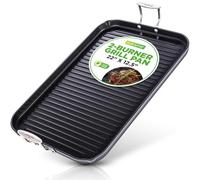 Nutrichef - Sartén para parrilla (50,8 cm x 33 cm, para cocina de doble quemador, sartén de hierro fundido, antiadherente de hierro fundido, anodizado duro