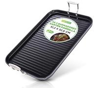 Nutrichef sarten Parrilla, Grill 50cm x 32cm, Anodizada, Asador, Plancha Cocina, Antiadherente, Asas reforzadas, Apto para lavavajillas