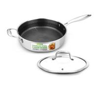 Nutrichef Sartén Profunda de 3.4QT con Tapa - Sartén Anti-Adherente de Acero Inoxidable, Textura de Panal Resistente a Rasguños, Apta para Horno e Inducción