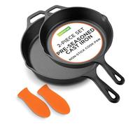 NutriChef Sartenes de Hierro Fundido de 25,4 cm y 30,5 cm- Duraderas, Antiadherentes, Mangos de Silicona, Para Horno, Parrilla y Todas las Placas