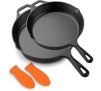 NutriChef Sartenes de Hierro Fundido de 25,4 cm y 30,5 cm- Duraderas, Antiadherentes, Mangos de Silicona, para Horno, Parrilla y Todas Las Placas