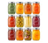 NutriChef set de 12 frascos de vidrio 470 ml con tapa hermética ideales para cocina, meal prep, avena, conservas, miel, velas y proyectos DIY