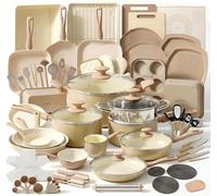 NutriChef Set de 54 Piezas en Mármol Anti-Adherente para Cocina y Repostería, Colección Profesional para el Hogar con Ollas, Sartenes de Diferentes Tamaños y Utensilios Resistentes al Calor