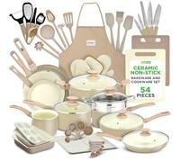 NutriChef Set de 54 Piezas en Mármol Anti-Adherente para Cocina y Repostería, Colección Profesional para el Hogar con Ollas, Sartenes de Diferentes Tamaños y Utensilios Resistentes al Calor