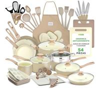 Nutrichef set de 54 piezas, Juego completo de ollas y sartenes, Antiadherentes, Compatible con cocinas de gas, Electricas e induccion