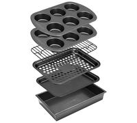 Nutrichef set de 6 Piezas de utensilios para horno tostador, Bandejas apilables para asar, Antiadherentes, Moldes para muffins, Acero al Carbono, Resistente a manchas