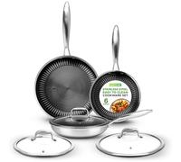 Nutrichef Set de 6 Sartenes de Acero Inoxidable Tri-Ply - Sartenes Anti-Adherentes de 8", 10", 12" con Tapas, Compatibles con Inducción, Apta para Horno, Resistentes a Rayaduras