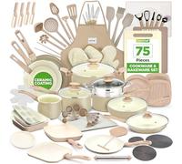 NutriChef Set de 75 Piezas de Ollas y Sartenes Anti-Adherentes, Set Completo de Utensilios de Cocina Cerámicos con Repostería, Set de Cuchillos y Accesorios