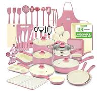 NutriChef Set de Cocina de 54 Piezas - Set Completo de Ollas y Sartenes Cerámicas Anti-Adherentes con Utensilios, Repostería y Set de Cuchillos