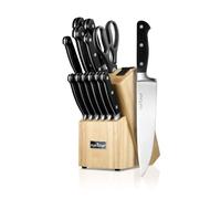 NutriChef Set de Cuchillos de Cocina de 13 Piezas - Set de Cuchillos de Precisión de Acero Inoxidable Alemán con 6 Cuchillos para Carne y Bonificación de Tijeras - Cortar - NCKNS13