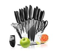 NutriChef Set de Cuchillos de Cocina de 17 Piezas - Set de Cuchillos de Precisión de Acero Inoxidable con 6 Cuchillos para Carne y Afilador de Bonificación, Tijeras, Pelador - Cortar - NCKNS17