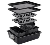 NutriChef Set de Moldes para Hornear, 8 Piezas, Acero al Carbono | Apilables, Antiadherentes, Incluye bandeja, Sin PFOA ni PFOS, Apto para Horno hasta 232 °C