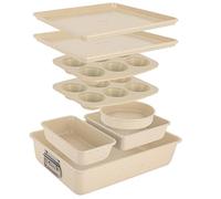 Nutrichef set de Moldes para Hornear, 8 piezas, Apilables, Acero al Carbono, Antiadherentes, Incluye bandeja, Sin PFOA ni PFOS, Apto para Horno hasta 232 °C