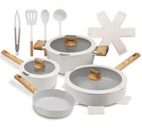 NutriChef Set de Utensilios de Cocina Cerámica Anti-adherente - Ollas y Sartenes para Inducción con Tapas de Vidrio,Manijas Resistentes al Calor, Distribución Uniforme del Calor,Apto para Lavavajillas