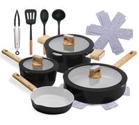 NutriChef Set de Utensilios de Cocina Cerámica Anti-adherente - Ollas y Sartenes para Inducción con Tapas de Vidrio, Manijas Resistentes al Calor, Distribución Uniforme del Calor, Apto para