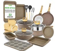 NutriChef Set de Utensilios de Cocina y Repostería de 22 Piezas en Mármol Negro Anti-Adherente - Colección Profesional para el Hogar con Ollas, Sartenes de Diferentes Tamaños y Utensilios