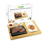 NutriChef Sizzle Hot Stone Cooking Set - Barbacoa de granito con placa de bambú, cuencos de cerámica y bandeja de acero inoxidable | Piedra de cocina para interior y exterior para carne, mariscos y