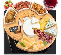 NutriChef Tabla de bambú con cuchillos para queso - Redonda Ø 33 cm, bandeja para servir y queso | Sostenible, regalo para boda o nueva casa | Incluye accesorios y tapa magnética