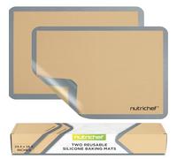 NutriChef Alfombrillas de Silicona para Hornear - 2 Reutilizables Antiadhesivas, Para Bandejas Grandes 24.4 x 16.5 IN, Horno hasta 480°F, Aptas Horno, Congelador y Lavavajillas - Gris