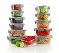Nutrichef Juego de 24 recipientes de vidrio | 12 envases apilables para meal prep con 12 tapas herméticas | Apto para microondas, organizador de cocina