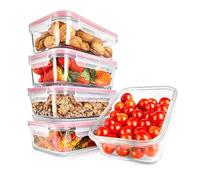Nutrichef tuppers de cristal herméticos con orificio de aire, 5 recipientes apilables y 5 tapas, Aptos para microondas, Horno y congelador, Sin BPA