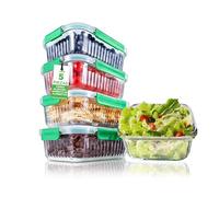 NutriChef tuppers de cristal herméticos con orificio de aire, 5 recipientes apilables y 5 tapas, Aptos para microondas, Horno y congelador, Sin BPA