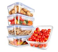 Nutrichef tuppers de cristal herméticos con orificio de aire, 5 recipientes apilables y 5 tapas, Aptos para microondas, Horno y congelador, Sin BPA