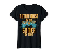 Nutricionista de día Jugador de Noche - Nutricionista de Juegos Camiseta gráfica económica, Mujer, Negro, M