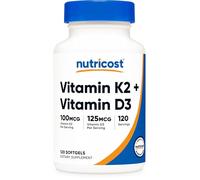 Nutricost Vitamina K2 (MK7) (100 mcg) + Vitamina D3 (5000 UI) 120 cápsulas blandas - Sin gluten y sin OGM